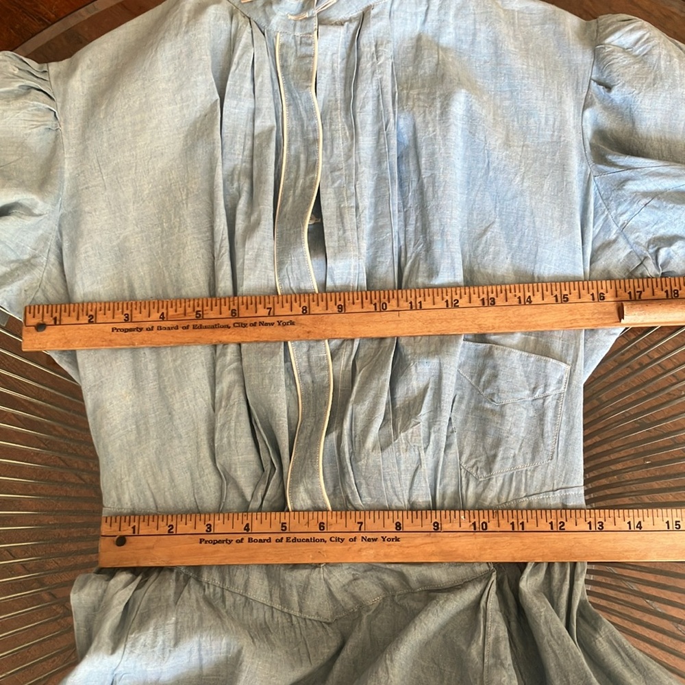 Dead stock antique blue cotton chambray long sleeve prairie dress size XS - Picture 12 of 16